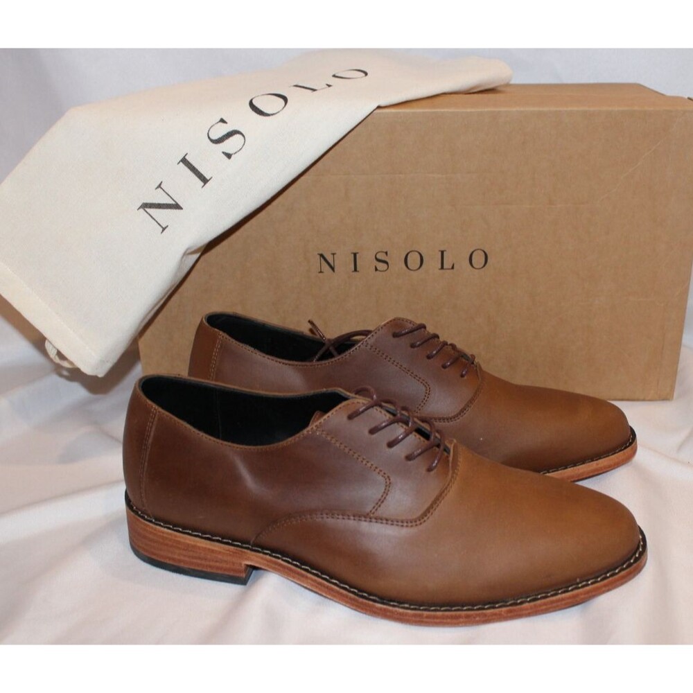 NISOLO MEN'S CALANO OXFORD LEATHER DRESS SHOES BROWN SZ 8 NIB $188